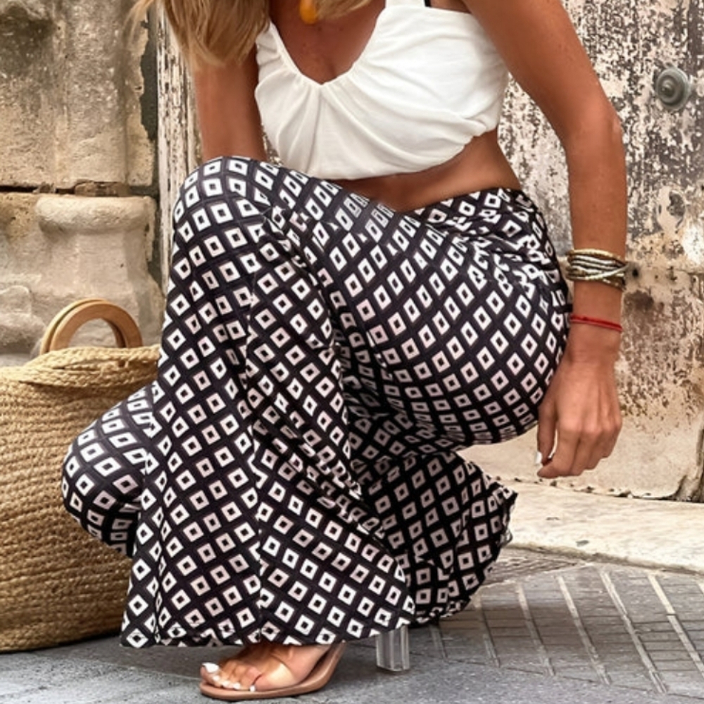 *Commense Geometrical Print Flare Pants Boho Style